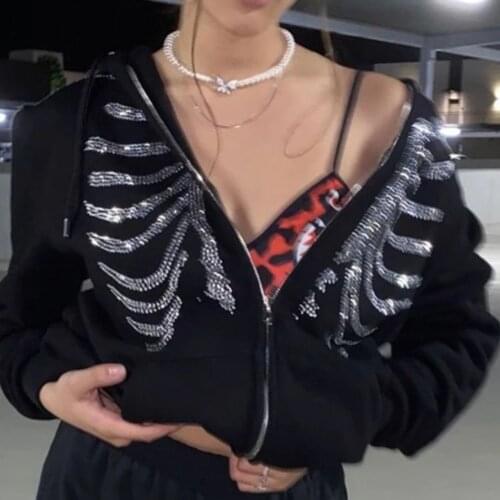 E-girl Gothic Sweatshirt Hoodies Women Spring Fall Long Sleeve Zipper Coat Harajuku Streetwear Y2K Aesthetic Hip Hop Tops