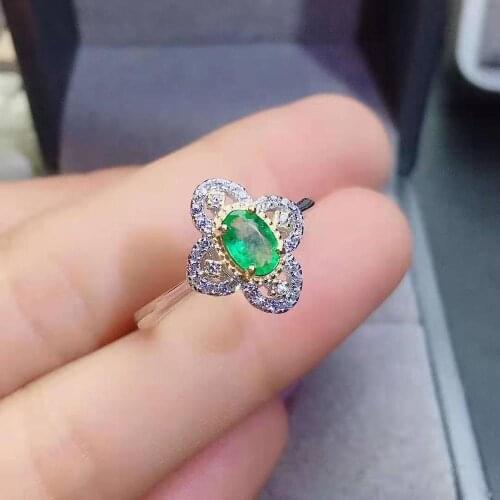 Natural Emerald Gemstone Four Clover Ring S925 Sterling Silver Fine Fashion Weddings Jewelry for Women Free Shipping【FS Jewelry