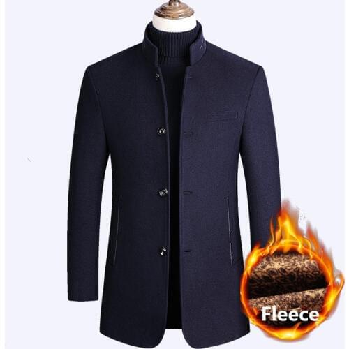 Winter Men Woolen Coat Slim Fit Jackets Casual Fleece Lined Thick Warm Jacket Overcoat Windbreaker Wool Men Long Trench Pea Coat