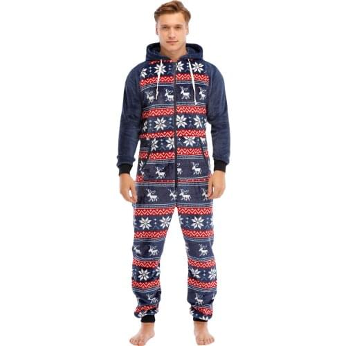 Winter Man Christmas Flannel Pajamas Hoodies Warm Streetwear Long Sleeve Pyjama Overalls Jumpsuits