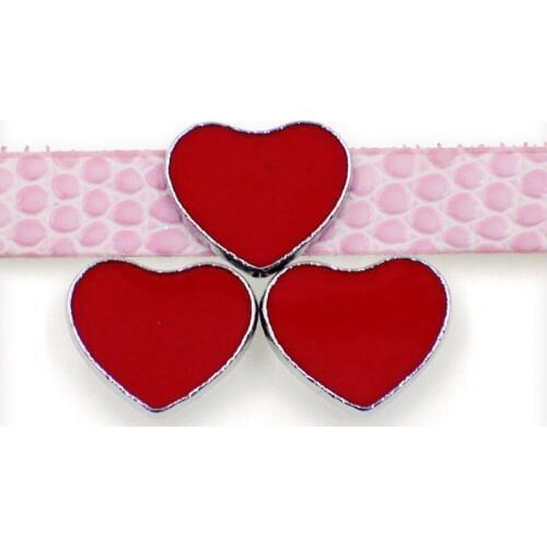 10PCS 8mm Enamel Red Heart Slide Charms Slide Beads DIY 8mm Hole Bracelets Wristbands,Belt Straps Pet Name Collar