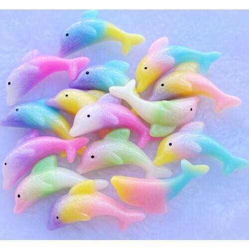 10Pcs Kawaii Cute Two color Dolphin Flat back Resin Cabochons Scrapbooking DIY Jewelry Craft Decoration Accessories