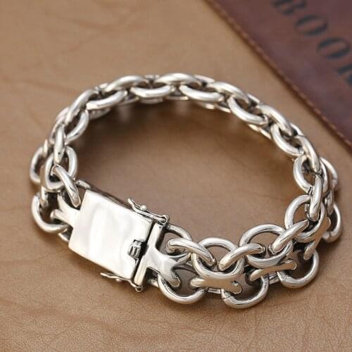 100% 925 Sterling Silver 18mm 21cm Hollow Personality Trend Whip Bracelets Men Fine Jewelry Solid Heavy Saddle Punk Bracelet