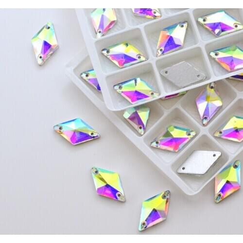 13X18mm28pcs Rhombus Sew On Rhinestone Glass Crystal Flatback Sewing Strass Wedding dress Clear/Crystal AB/Champagne accessories