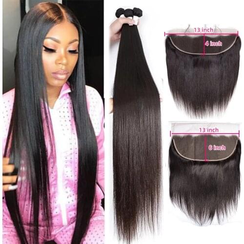 13x6 Lace Frontal Closure with Bundles Maxine Straight Bundles with Frontal Closure Human Hair HD Lace Frontal and Bundles