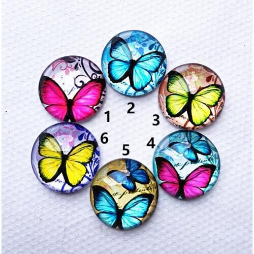 20pcs/lots Lovely Butterfly Cartoon Glass cabochon 20mm base connectors for DIY bracelet necklace Earrings key ring Brooch