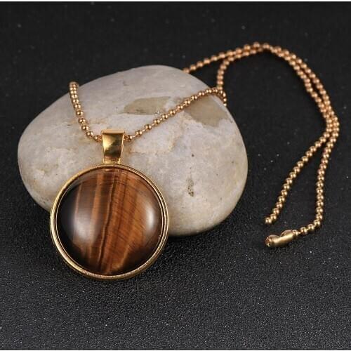 25mm Round Natural Stone Pendant Necklace Women Girls BOHO Style 18" Ball Chain Choker Necklace 2020 Fashion Bohemia Jewelry