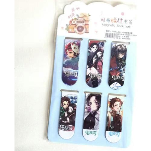 6pcs Demon Slayer Kimetsu no Yaiba Anime Magnetic Bookmark Magnet Bookmark Child Student Kawaii Gift Bookmarks Office Stationery