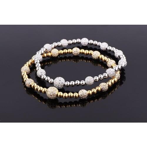 New Design Beads Bracelet 18K Gold Plated Stainless Steel Beaded CZ Pave Ball Elastic Bracelet Women Jewelry Gift