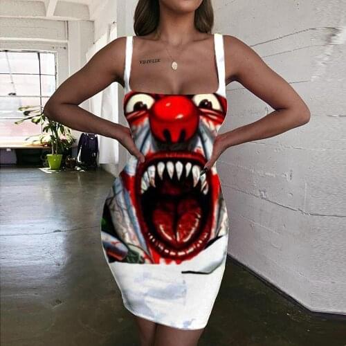 Giyu Brand Clown Dresses Women Blood Bodycon Dress Terror Vestido Sexy White 3d Print Womens Clothing Mini Evening New Beach
