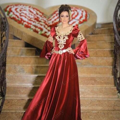 Red Caftan Morucco Evening Dresses Long Elegant Gold Lace Appliques Dresses Evening Wear Turkish Couture вечернее платье Robes