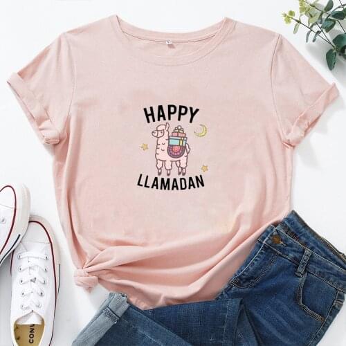 Happy Graphic Print T Shirts Women Carrying Gifts Sheep Graphic Tees Women Simple Wild T-Shirt Women Cotton Casual White T Shirt