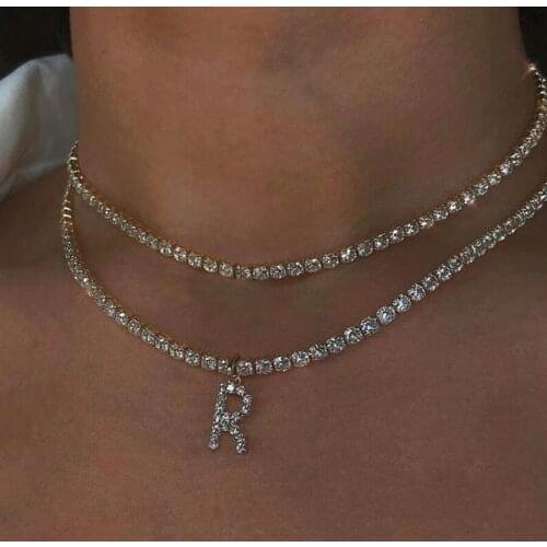 Hot sale 26 letter Necklace Shiny Rhinestone Woman Chokers Necklaces Full Crystal Hip hop Pendants Fashion Gift Charm Party