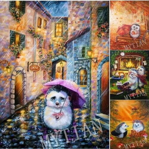 Full square/round 5D DIY diamond painting Cartoon hedgehog Embroidery Pattern ladscape picture Cross stitch mosaic room decor