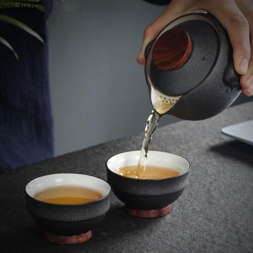 Ceramics Travel Tea Set One Pot Two Cups Portable Outdoor Tea Making Utensils Cup Pot Whole Set Kung Fu Tea Utensils Gift Box