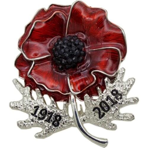 Meirenpeizi Red Poppy Flower Brooches Remembrance Sunday Veterans Day Lapel Pins Memorial Years Number Jewelry For Backpacks