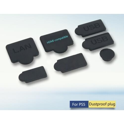 7pcs Silicone Dust Plugs Set USB HDMI-compatible Interface Anti-dust Cover Dustproof Plugs for PS5 Game Console