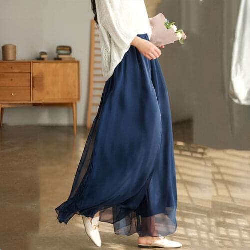 2021 New Cloud-like Light Temperament Mercerized Chiffon Cotton Lining Wide-leg Culottes Women