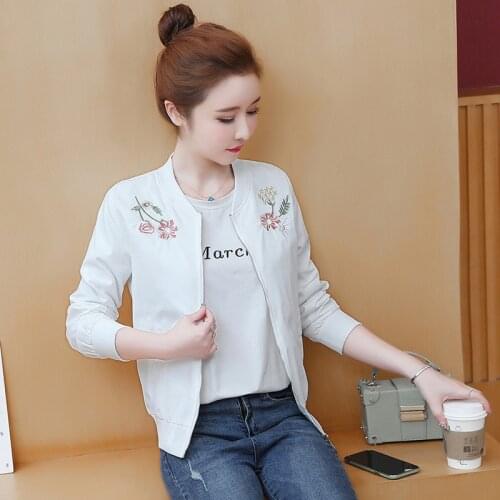 Autumn Spring Women Jacket Casual Embroidery Short Coat Baseball Jackets Slim Wild Ladies Thin Outwear Zipper Plus size Tops