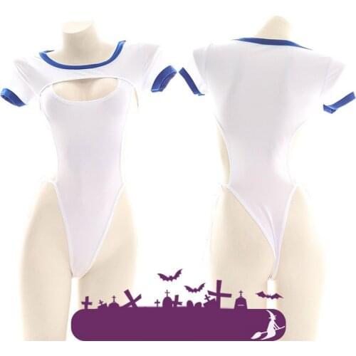 Sexy Women High Split Open Chest Gymnastic Suit Sukumizu Jumpsuits Student One Piece Pajamas Cosplay Swimsuit Underwear Set