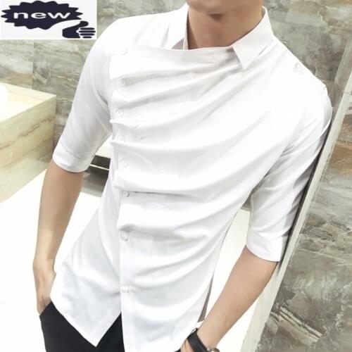 Fashion Retro Summer Half Sleeve Men Stand Collar Shirt Beach Slim Fit Night Club Bright Male Solid Tops Business Casual Shirts