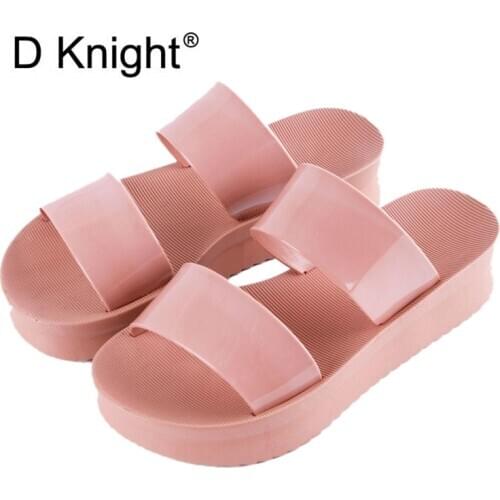 Summer Women Flat Platform Slippers Jelly Slides Transparent Female Open Toe Causal Flip Flops Outdoor Ladies Beach Shoes Wedges