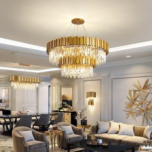 Modern minimalist luxury crystal LED ceiling lamp golden round living room crystal lamp bedroom hotel crystal ceiling lamp