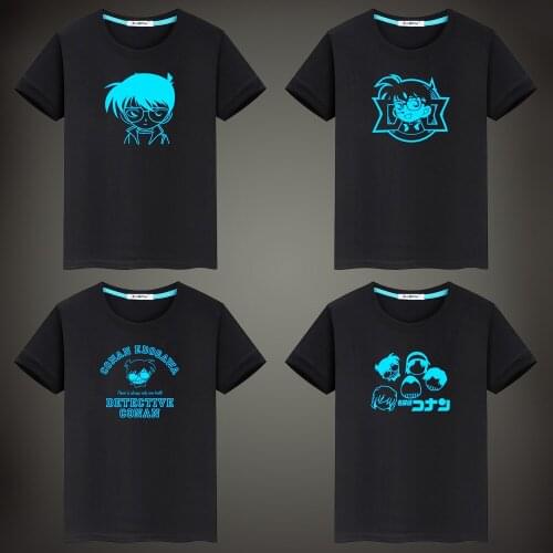 Anime Detective Conan Luminous Fluorescent Children T-Shirt Tops Tee Summer Men Short Sleeves T shirt Cotton Family T shirt