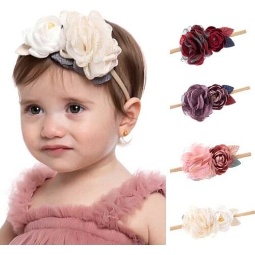 Fabric Flower Nylon Childrens Headband Kids Soft Nylon Elastic Hairbands Bohemian Wreath Head Bands Baby Girl Hair Accessories