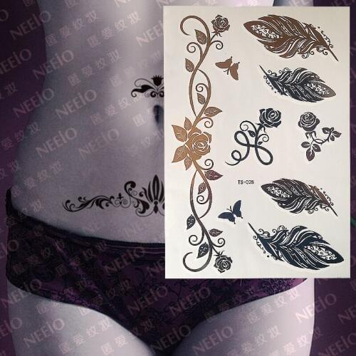 Three-dimensional 3D Lady Pink Rose Gold Metallic Flash TATTOO Body Sticker black style