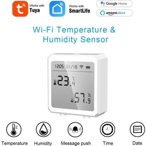Wifi+Bluetooth Smart Temperature And Humidity Sensor With Alarm Function Work With Smart Life/Tuya App Support Alexa Google Home