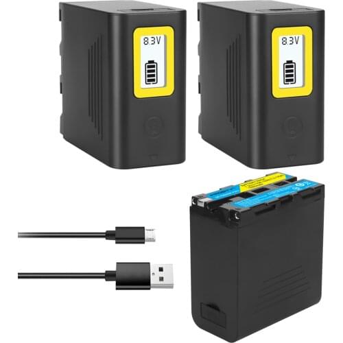 LCD Smart Display 7800mAh NP-F960 NP-F970 Battery with Type-C Charging Port with for SONY F960 F550 F570 F750 F770 MC1500C 190P