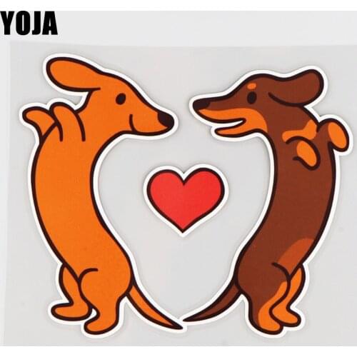 YOJA 15.8X13.4CM Love Heart Dancing Dog Vinyl Car Stickers Decal Funny Animal Pattern 19A-0262
