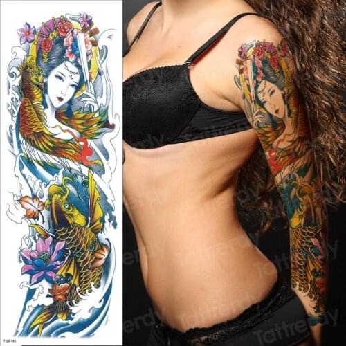 Waterproof temporary tattoos sleeve women fashion body art sticker watercolor fish dragon thigh leg tatoo for girls woman sheet