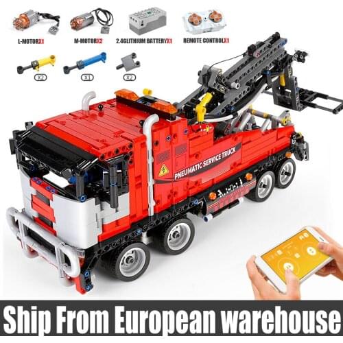 MOULD KING 19001 High-Tech Toys The APP RC Motorized Pneumatic Service Truck Model Building Blocks Bricks Kids Christmas Gifts