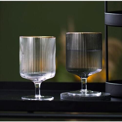 NEWYEARNEW 1Piece Glasses Goblet Dessert Milk Water Cup Juice Red Wine Nordic Phnom Penh Vertical Stripes Gifts