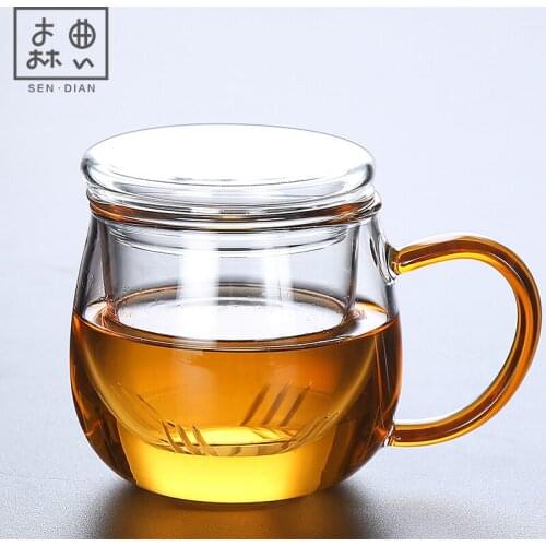 Japanese tea separation cup household filter glass cup large capacity transparent cup with cover for womens Office