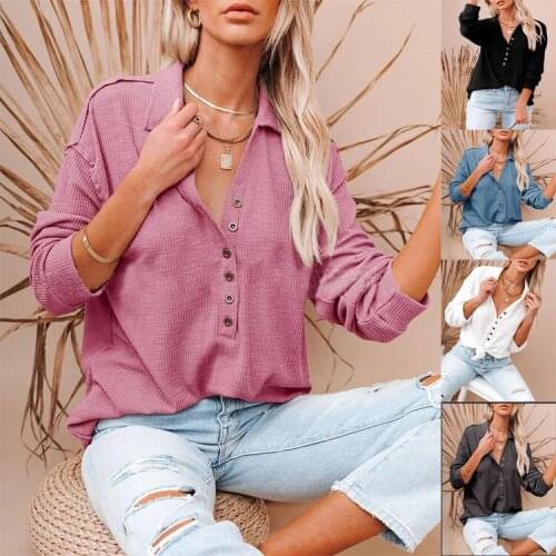 Women Tops Blouses 2021 Autumn Loose Button Long Sleeve T Shirt Blouse Plus Size Casual Solid Cotton Tunic Tops Blusas