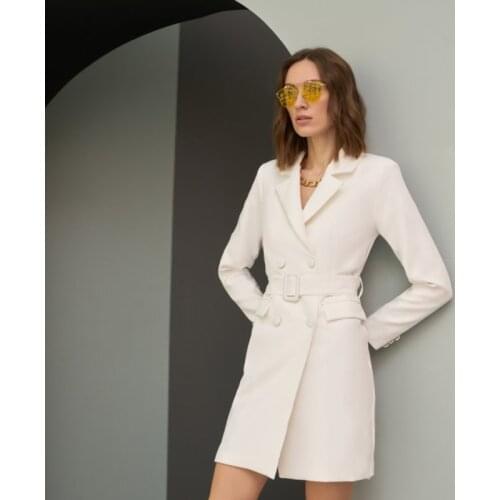 CHURSES Casual Turndown Collar Long Sleeve Women Autumn Coat Double Breasted Belt Daily Warm Street Wear Fashion Female Blazer
