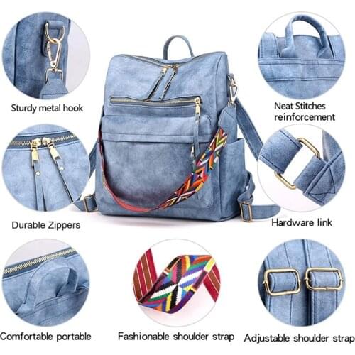 Womens Fashion Backpack Multipurpose Design Handbags and Shoulder Bag PU Leather Travel Bag