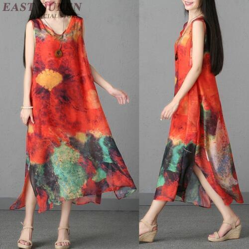 Top selling women long style summer dress A-line sleeveless print beach Mexican o-neck female ankle-lentgh dress AA3462 F