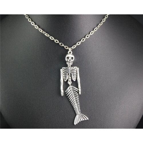 1pc Mermaid Skeleton Metal Pendant Halloween Necklace Steampunk DIY Handmade Skull Jewelry Gift For Women E638