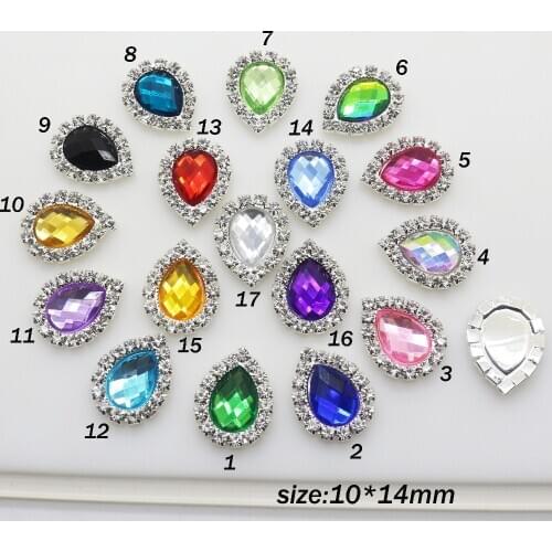 10Pcs / Pack Inner 10 * 14mm Water Drop Acrylic Crystal Button DIY girl hair accessory 13Color bowknot Flower