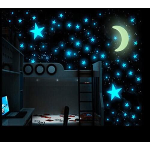 100pcs Phosphorous Star Moon Planet Sky Glow In The Dark Kids Room Wall Ceiling Ornament Sticker Light Style Night Cool