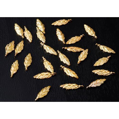 100Pcs metal gold feather nail decals Feather/Leaf DIY Studs For Nails Design Charms Manicure 3D Nail Art Decorations 8mm/13mm