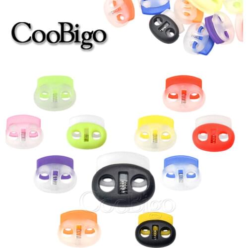 100pcs Colorful Frost 2 Hole Bean Cord Lock Stopper Transparent Toggle Clip for Shoelace Paracord Rope Lanyard Accessories