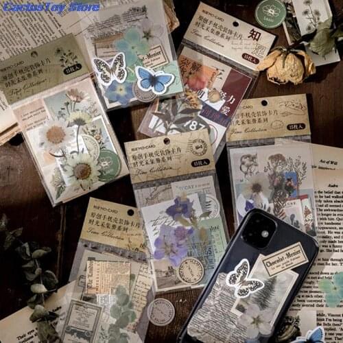 15pcs Vintage Sticky for Phone Deco Retro Stationery Supplies Plant Stickers Bullet Journal Scrapbooking Label Stickers