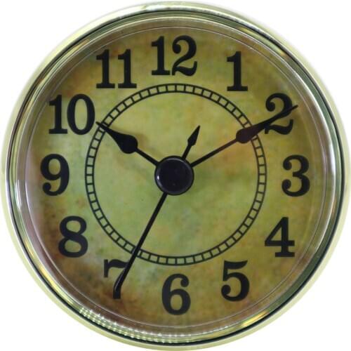 2.76 Inch (70 mm) Round Clock Insert Clock Movement Insert Gold Trim Arabic Numeral Quartz Movement