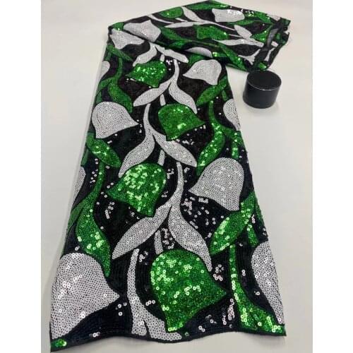 2021 High Quality Nigerian Lace Fabric Embroidered French African Sequins Lace Fabric Weaving Design Green Sequins Lace Fabric