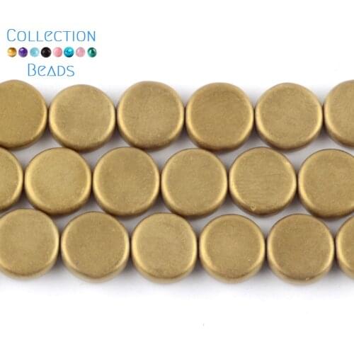 6-10mm Natural Stone Gold Plated Matte Dull Polish Hematite Flat Round Spacer Beads For Diy Jewelry Making Bracelets Accessories